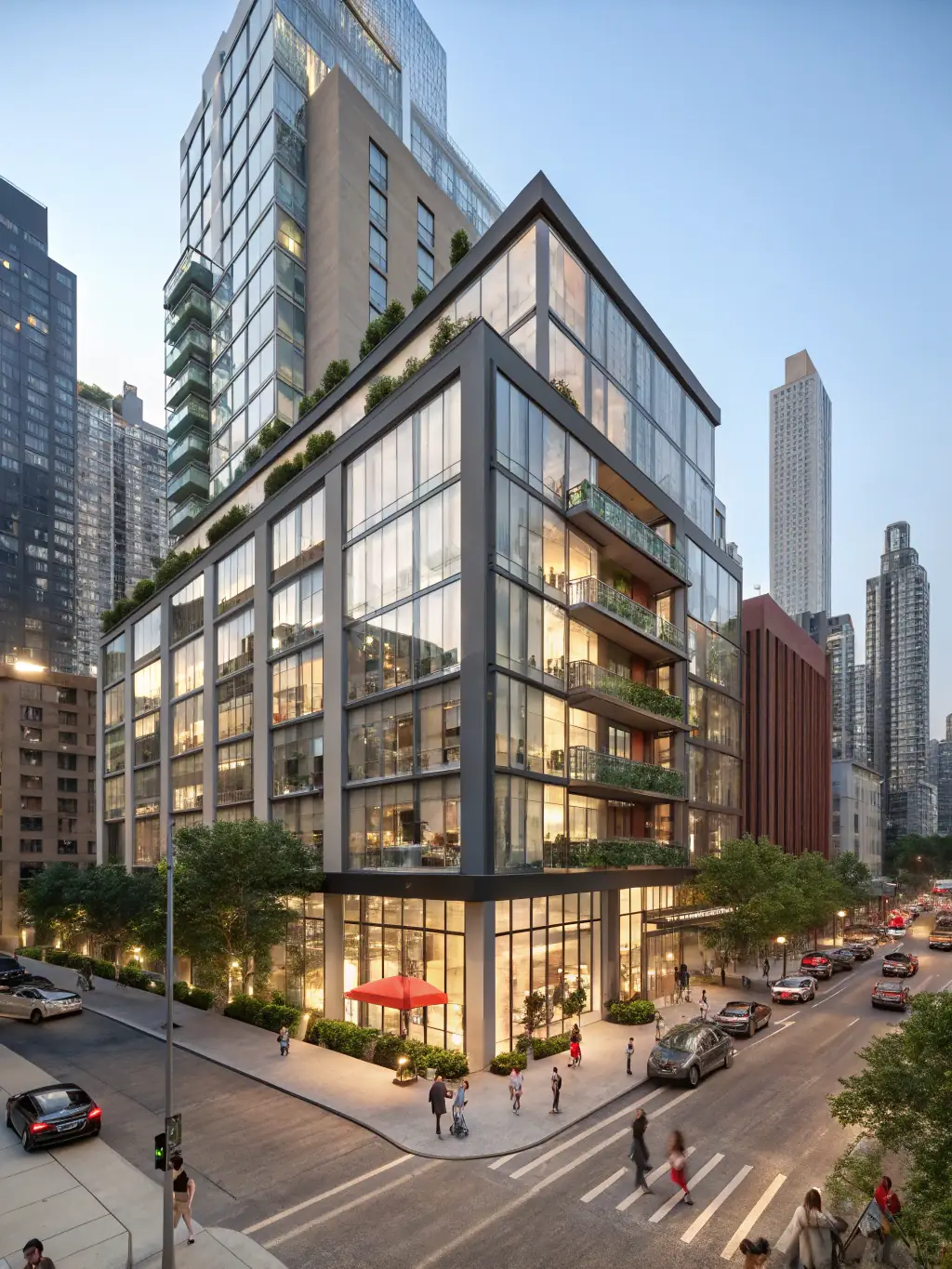 A stylish apartment complex near a major transport hub, showcasing convenience and accessibility for urban professionals.